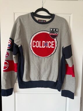 BornFly Cold as Ice Patchwork Crewneck Sweater - Grey/Red/Navy